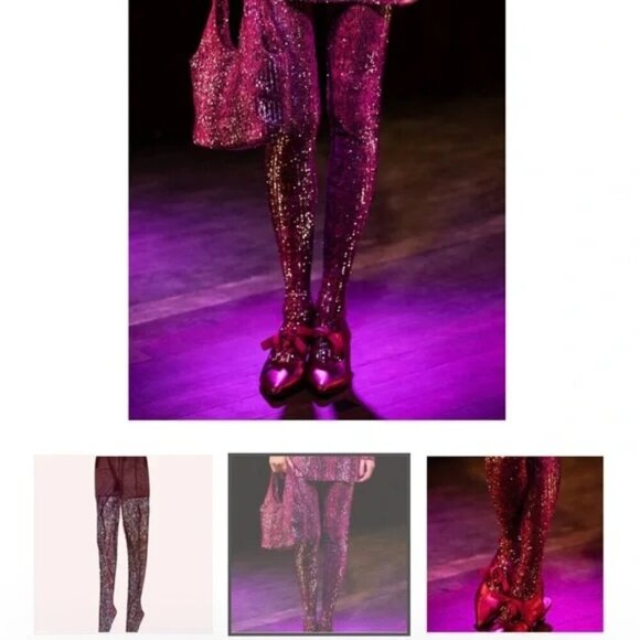ANNA SUI Snakeskin Sequin Tights In Ruby Multi Sz S NWT $310 - Picture 3 of 11